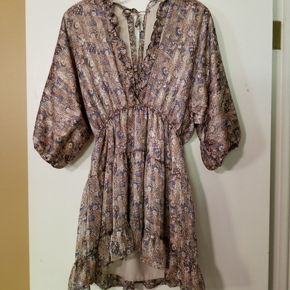Cute Boho Dress with Gold Stitching